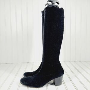 Robert Clergerie Barneys Black Suede Leather Block Heel Tall Boots K229